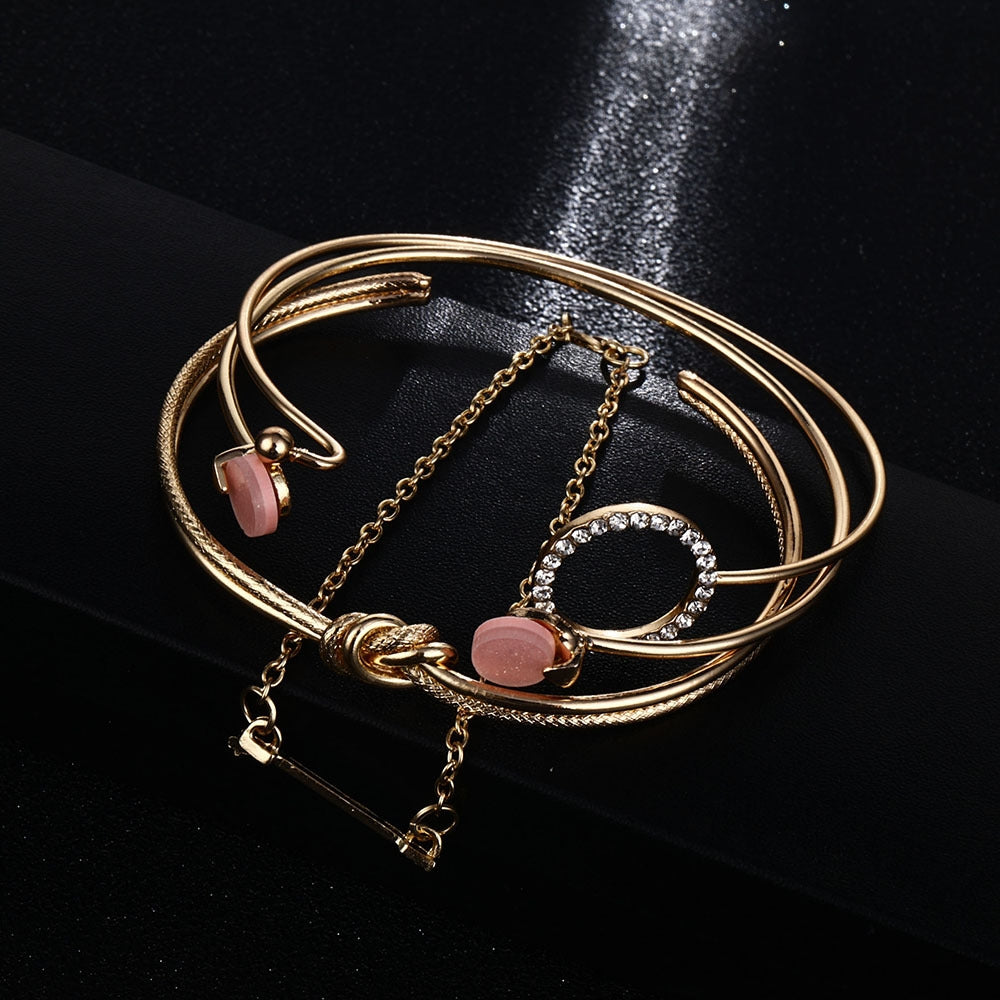 Fashion Geometric Rhinestone Knotted Circle Arrow Bracelet Set for Women