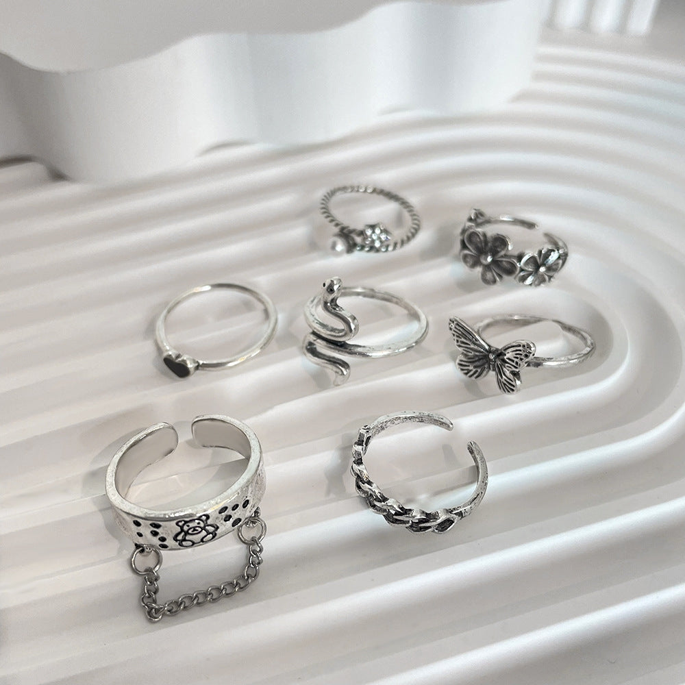 Fashion Heart & Animal Design Alloy Ring Set - 7 Pieces