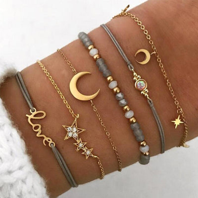 Fashion Bohemian Star and Moon Alloy Bracelet Set for Women