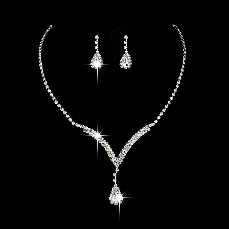 Fashion Water Droplet Acrylic Rhinestone Women's Earrings and Necklace Set