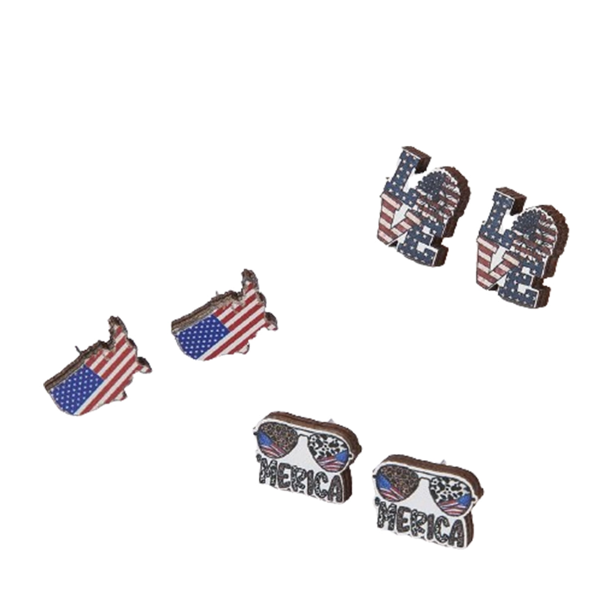 1 Set Hip-Hop Love Letter American Flag Wood Ear Studs