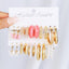 IG Style Geometric Butterfly Pearl Drop Earrings Set - 5 Pairs Pink Chain Design