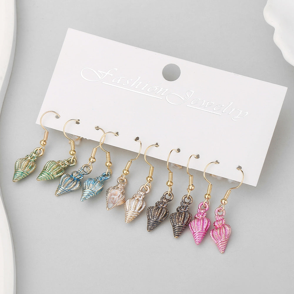 Marine Style Conch Enamel Zinc Alloy Drop Earrings Set