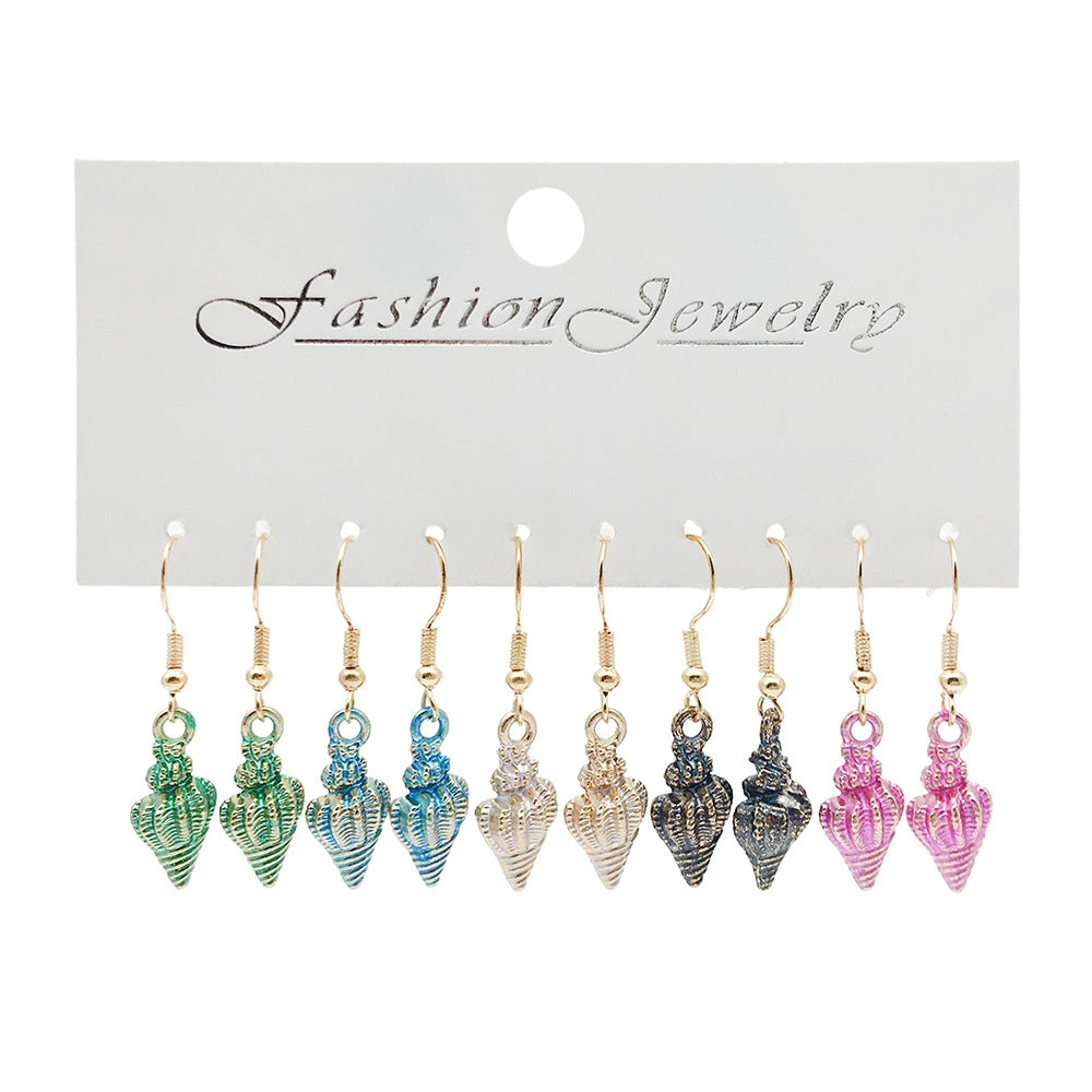 Marine Style Conch Enamel Zinc Alloy Drop Earrings Set