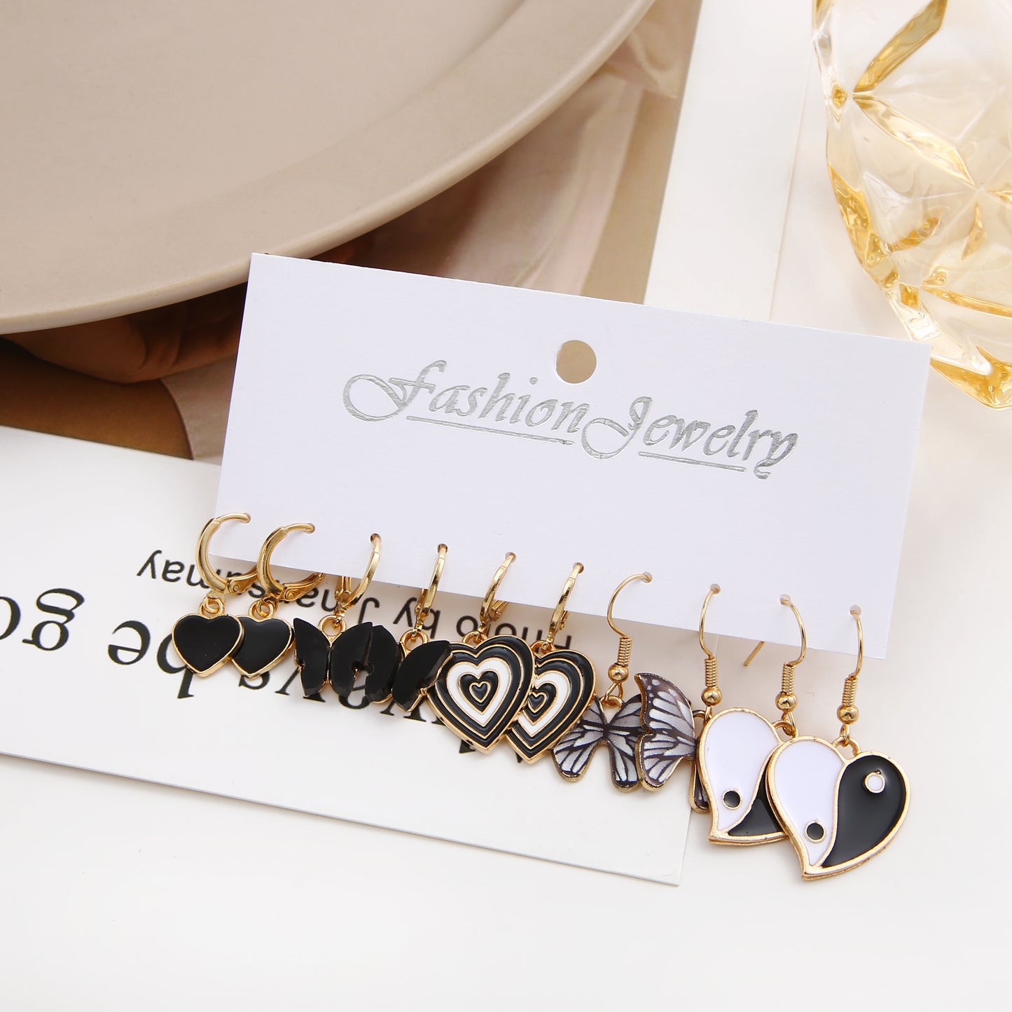 Retro Ethnic Heart & Butterfly Acrylic Alloy Earrings Set - 10 Pairs