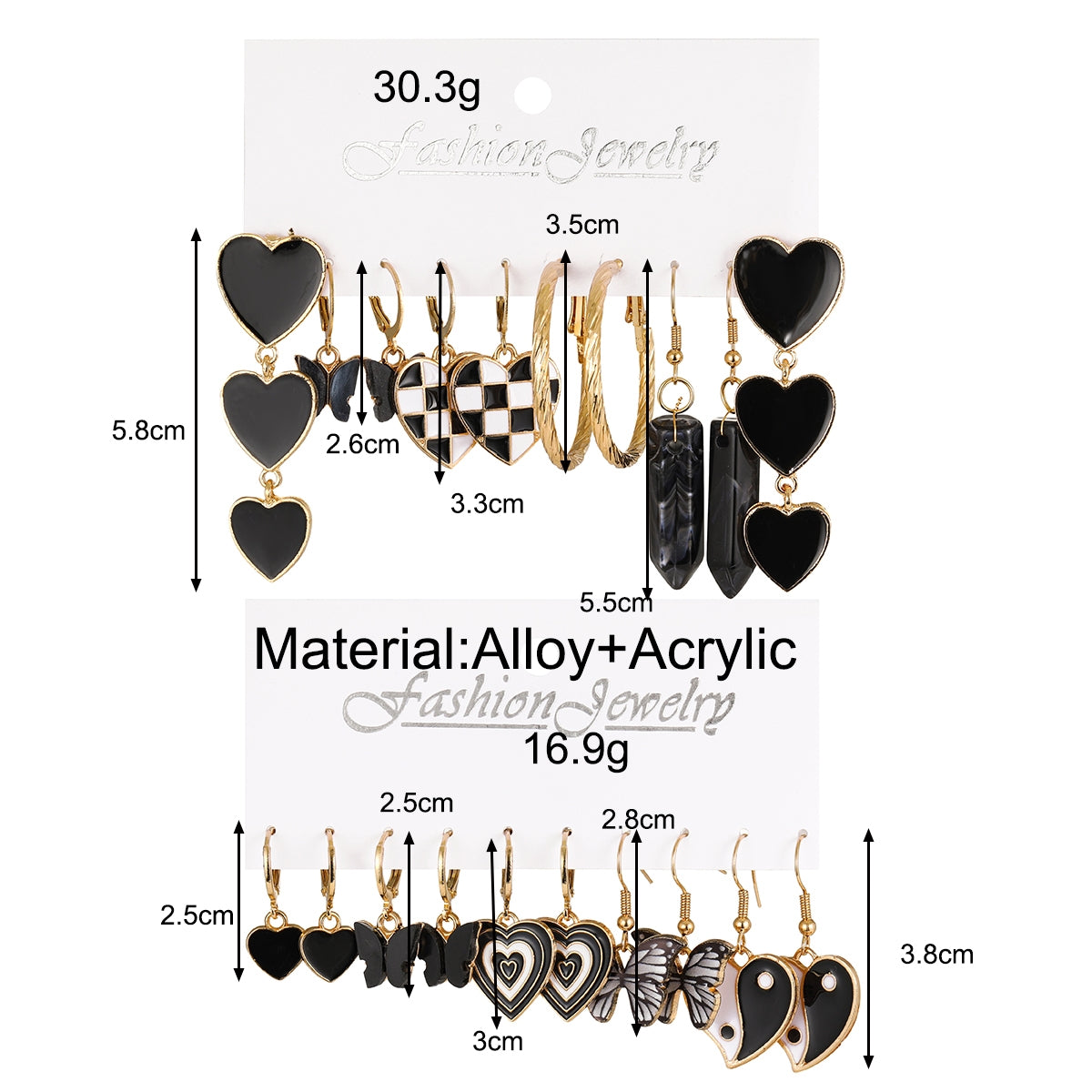 Retro Ethnic Heart & Butterfly Acrylic Alloy Earrings Set - 10 Pairs