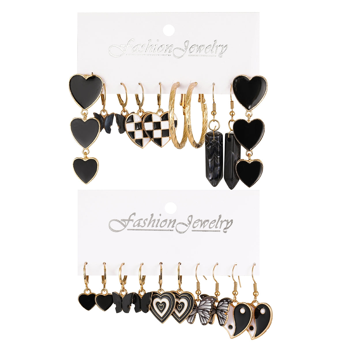 Retro Ethnic Heart & Butterfly Acrylic Alloy Earrings Set - 10 Pairs