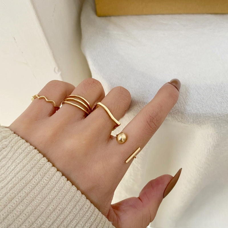 Retro Geometric Wave Design Women's Ring Set - 4 Pieces