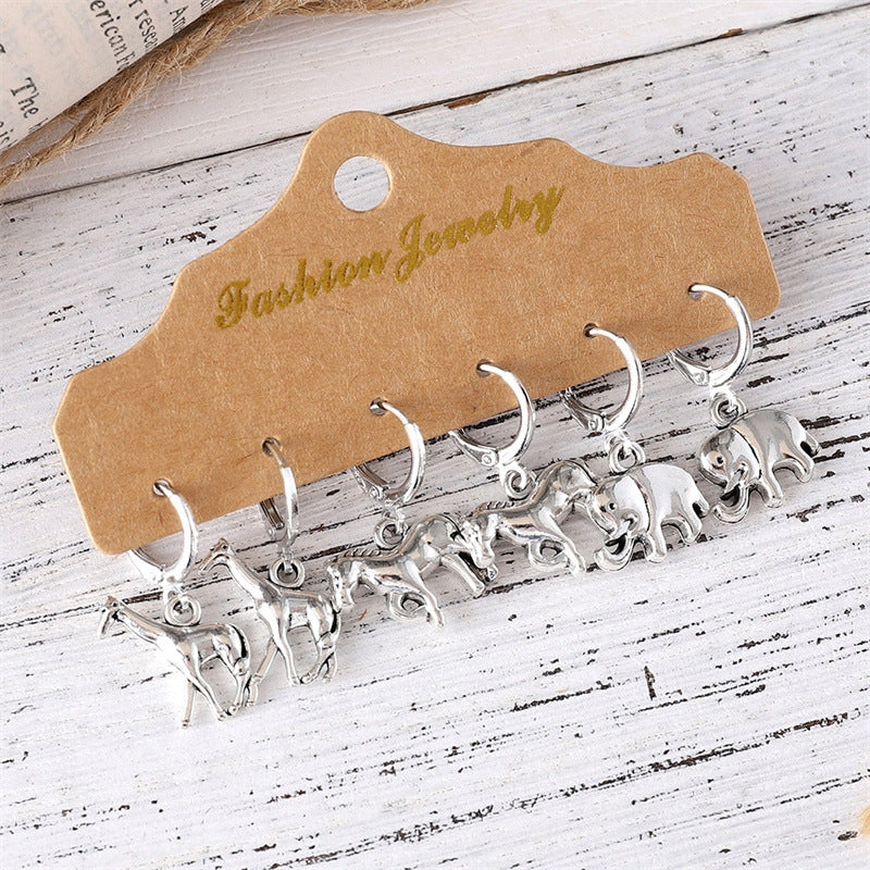 Simple Style Animal Zinc Alloy Drop Earrings Set - Giraffe, Elephant, Wolf Pendants