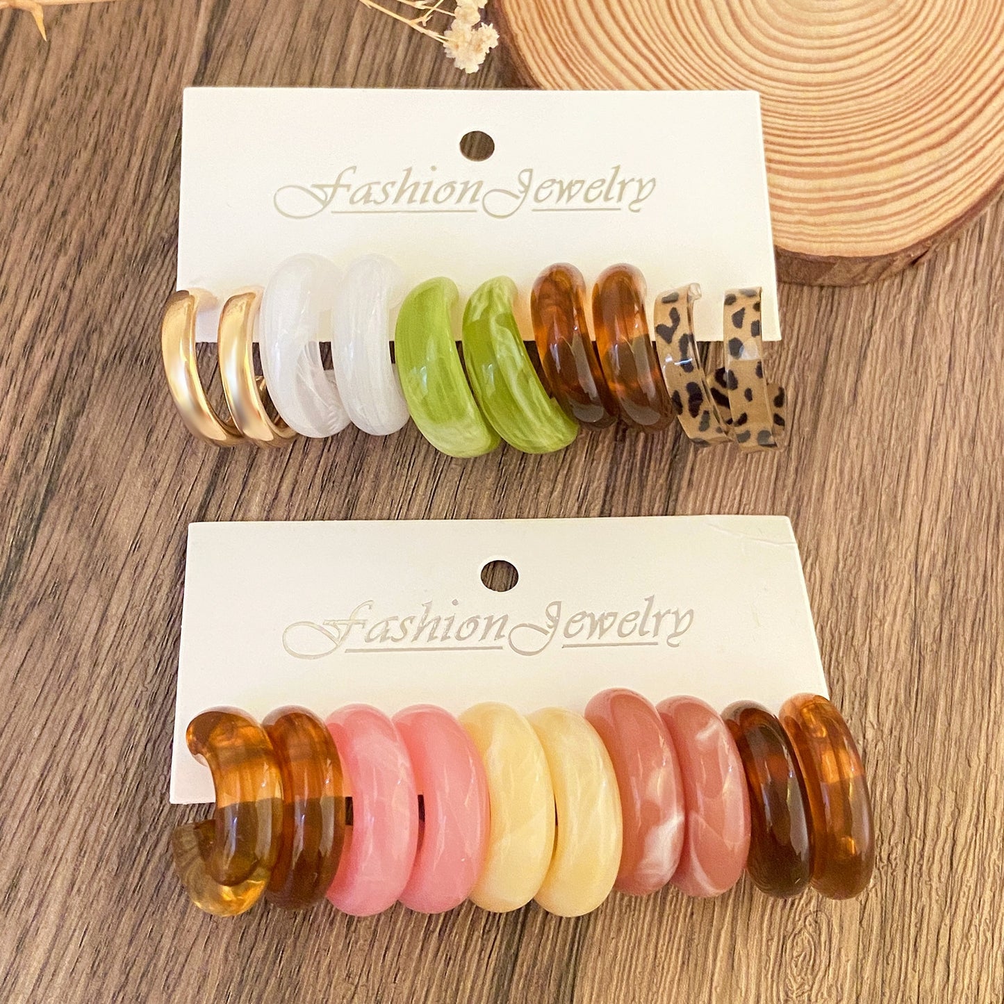 Set of 5 Colorful C-Shaped Acrylic Earrings