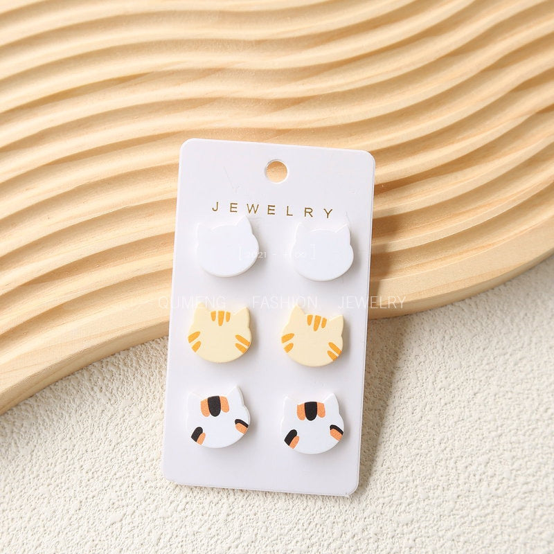 1 Set Minimalist Cat Resin Drop Earrings - Acrylic Studs DIY Kit