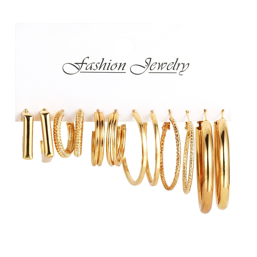 1 Set Geometric Solid Color Plating Alloy Hoop Earrings Set