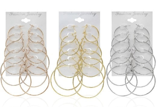 Simple Style Round Alloy Plated Women's Hoop Earrings Set - 6 Pairs