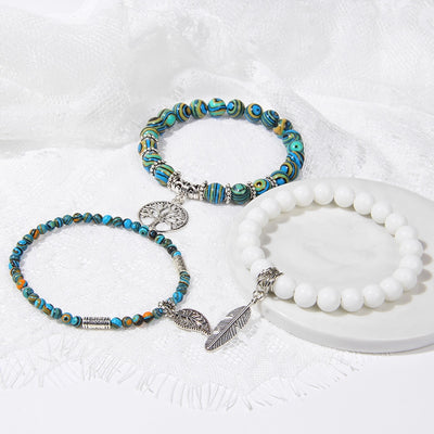 Streetwear Geometric Agate Metal Bracelet Set with Bohemian Turquoise and Tree of Life Pendant