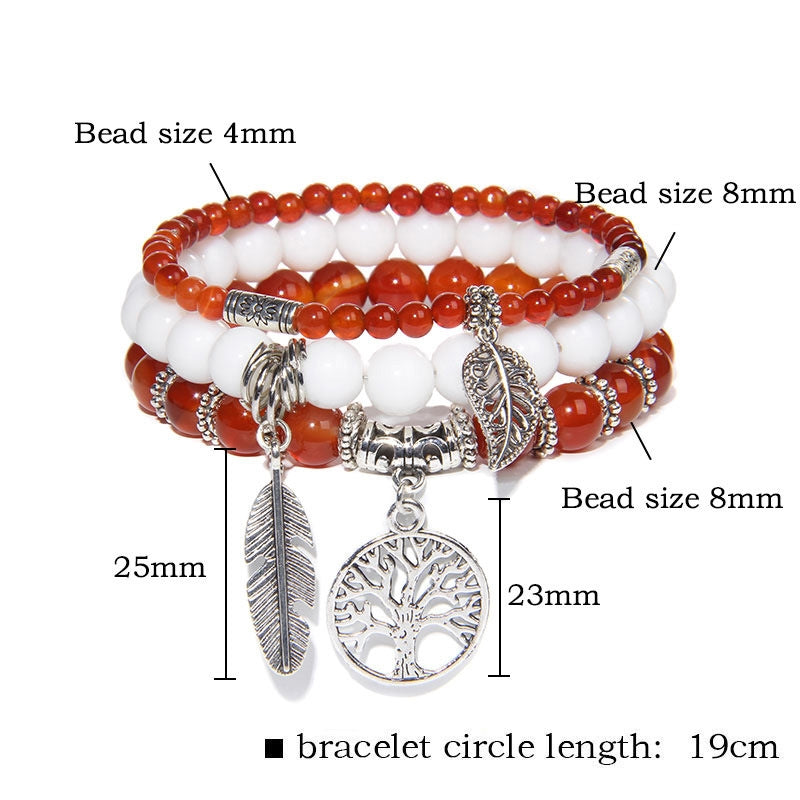 Streetwear Geometric Agate Metal Bracelet Set with Bohemian Turquoise and Tree of Life Pendant