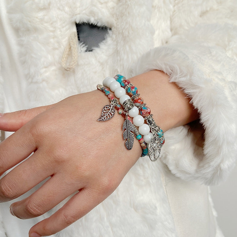 Streetwear Geometric Agate Metal Bracelet Set with Bohemian Turquoise and Tree of Life Pendant