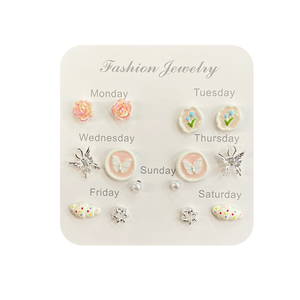 1 Set Enamel Inlay Leaf Insect Flower Pearl Ear Studs - Butterfly Floral Ear Cuff Set for Women