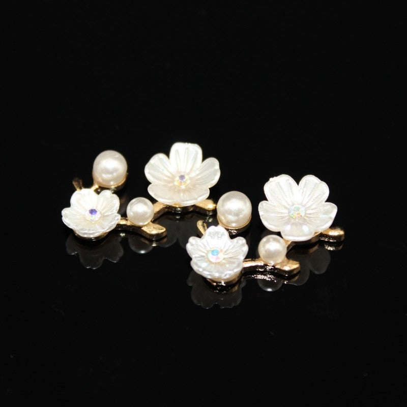 10 PCS Zinc Alloy Pearl Flower and Crystal Branch DIY Accessories Set