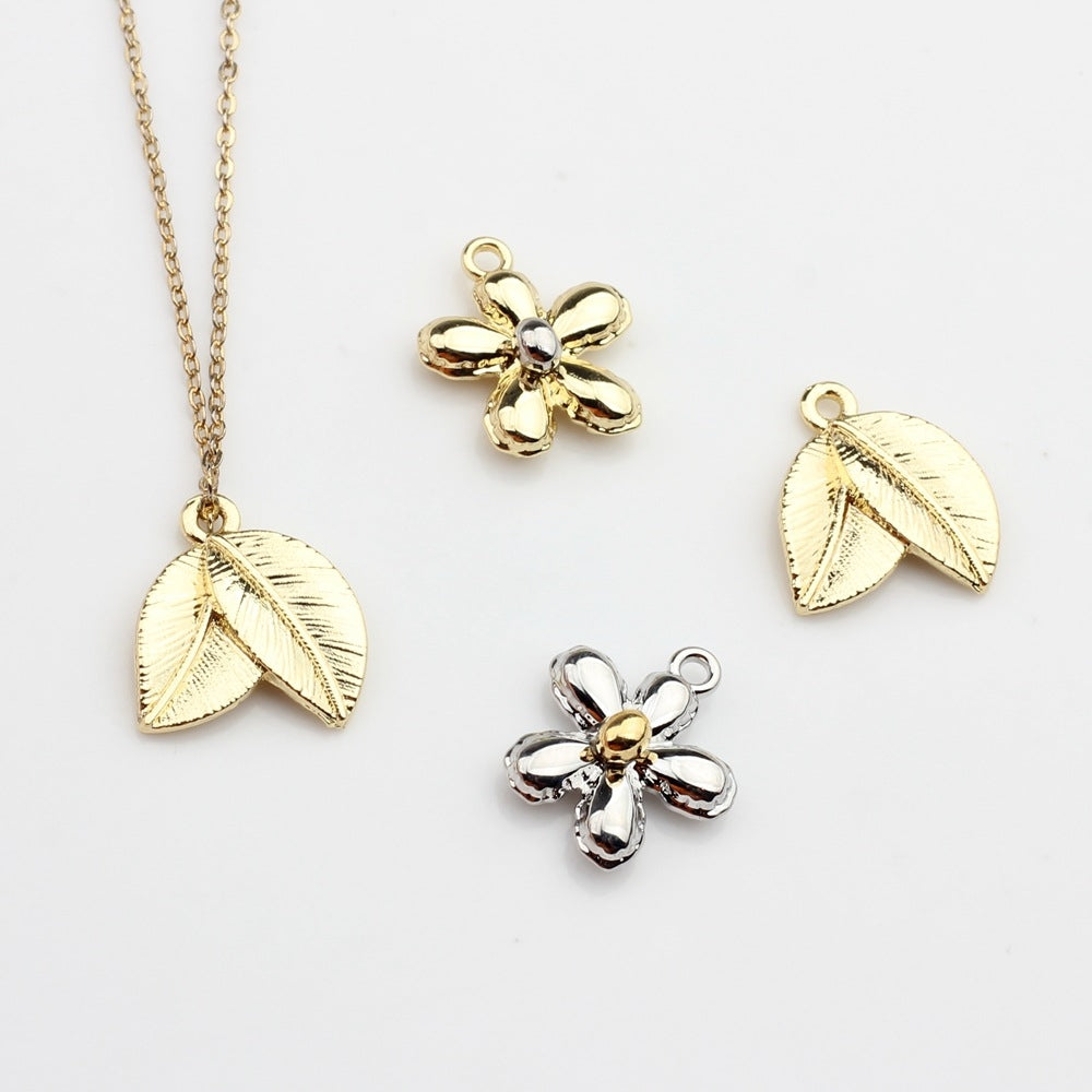 10 PCS Alloy Leaf Flower Pendant for DIY Jewelry Earrings