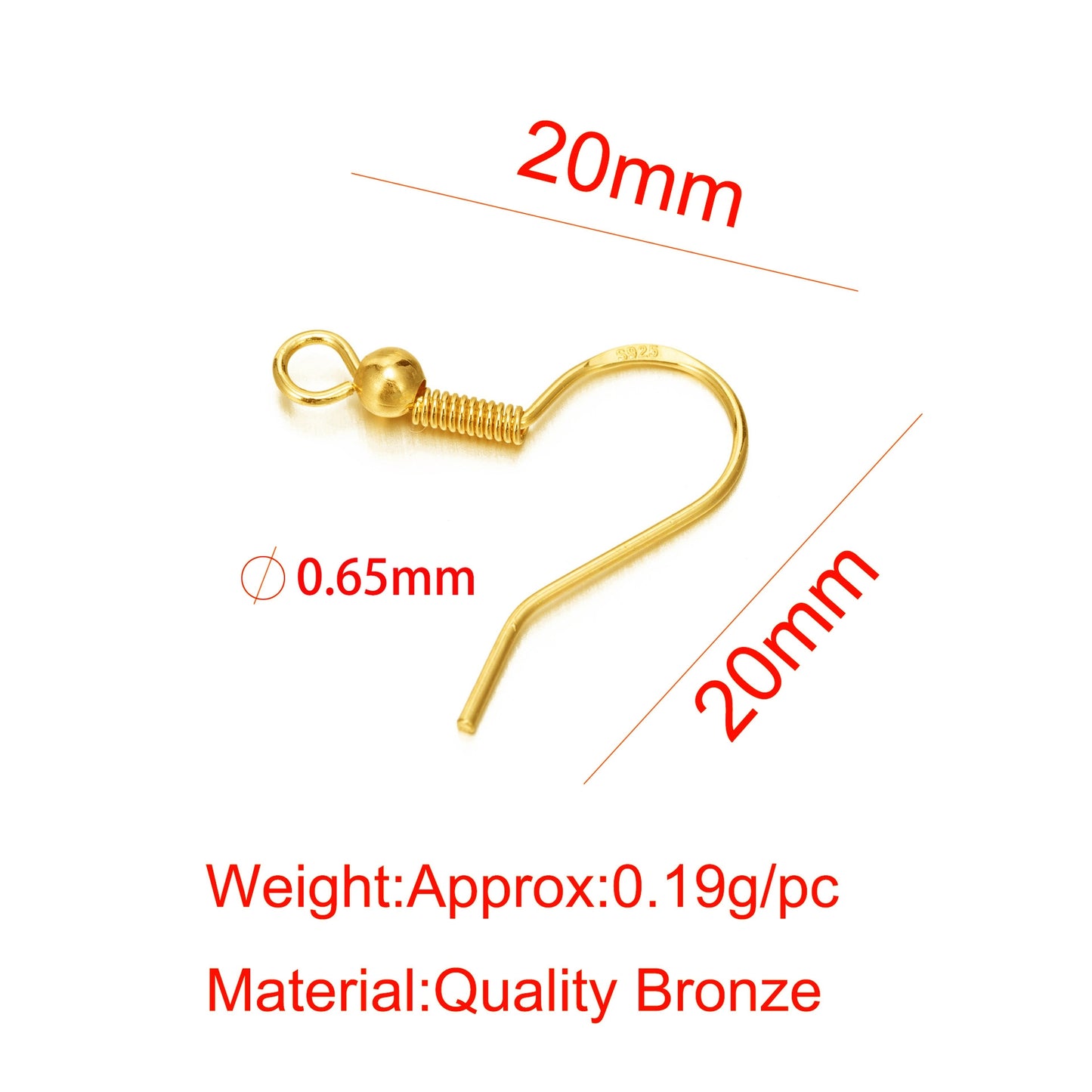 10 PCS Copper 14K/18K Gold Plated Solid Color Hook Earring Findings S925 Sterling Silver DIY Jewelry Accessories