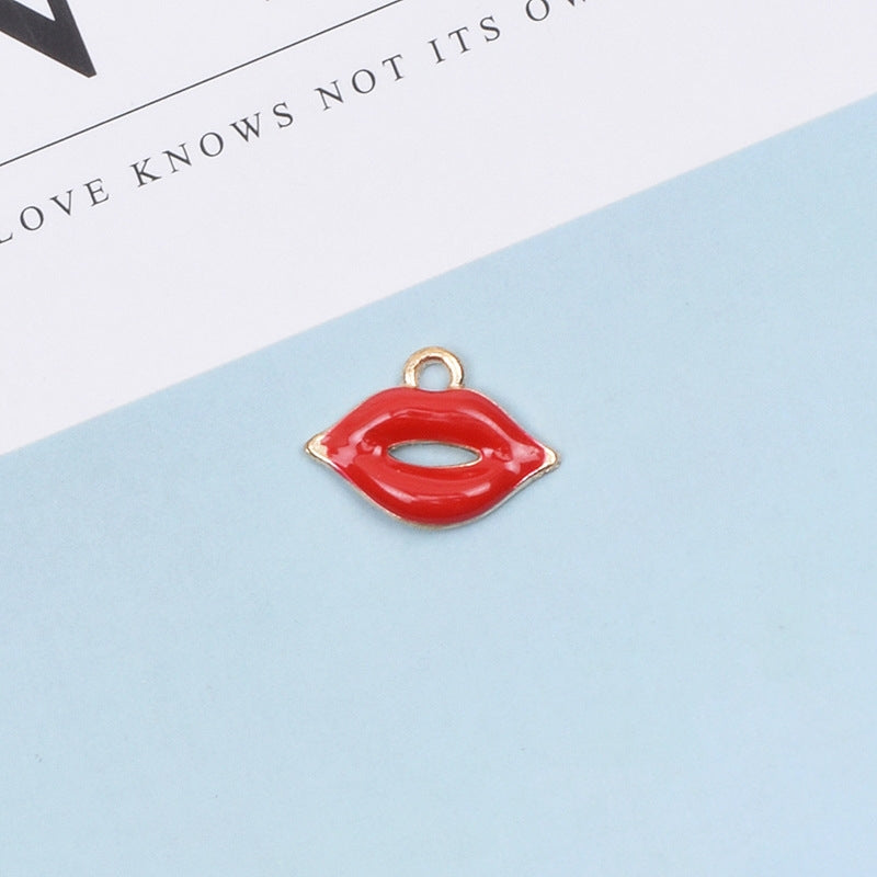 10 Pcs Simple Lips Alloy Enamel Jewelry DIY Accessories Set