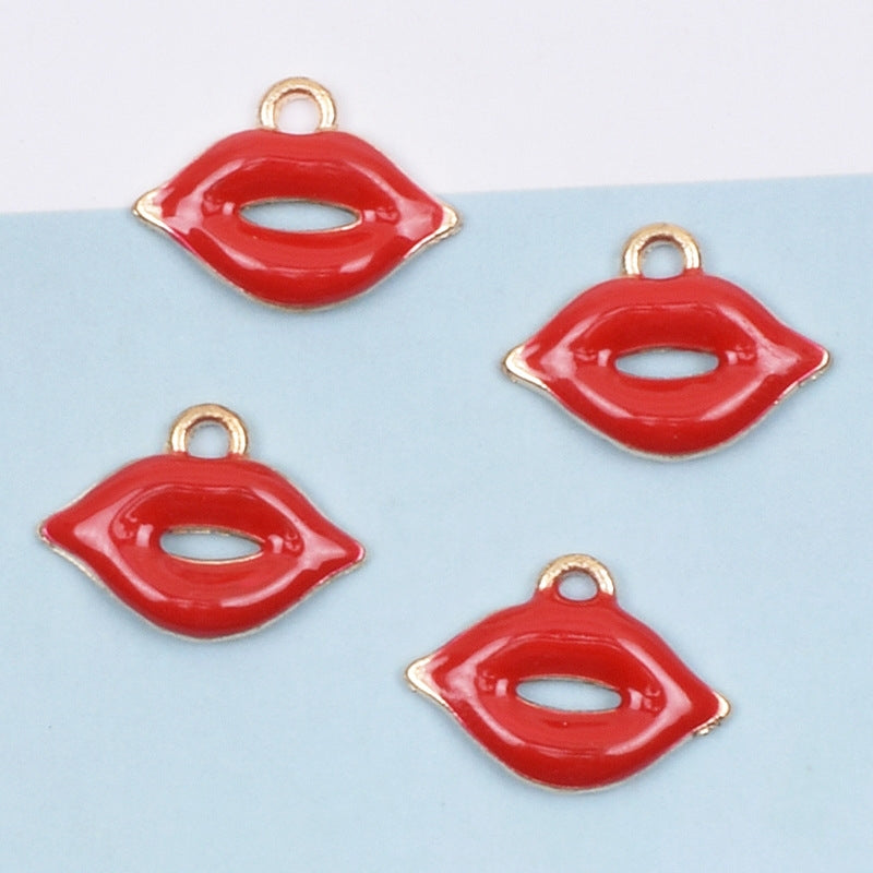 10 Pcs Simple Lips Alloy Enamel Jewelry DIY Accessories Set