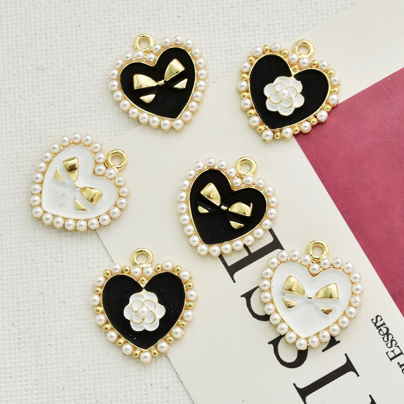 10 Pcs Heart Shape Flower Bow Knot Alloy Enamel Pendant Jewelry Accessories