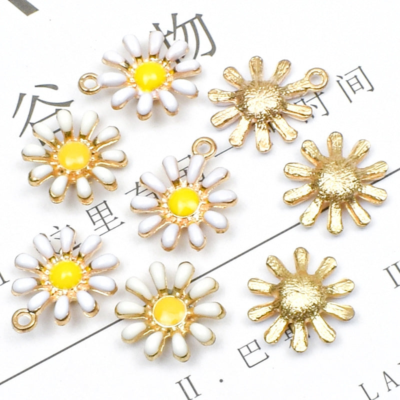 10 Pcs Daisy Alloy Enamel Jewelry Accessories for DIY Bracelets and Earrings