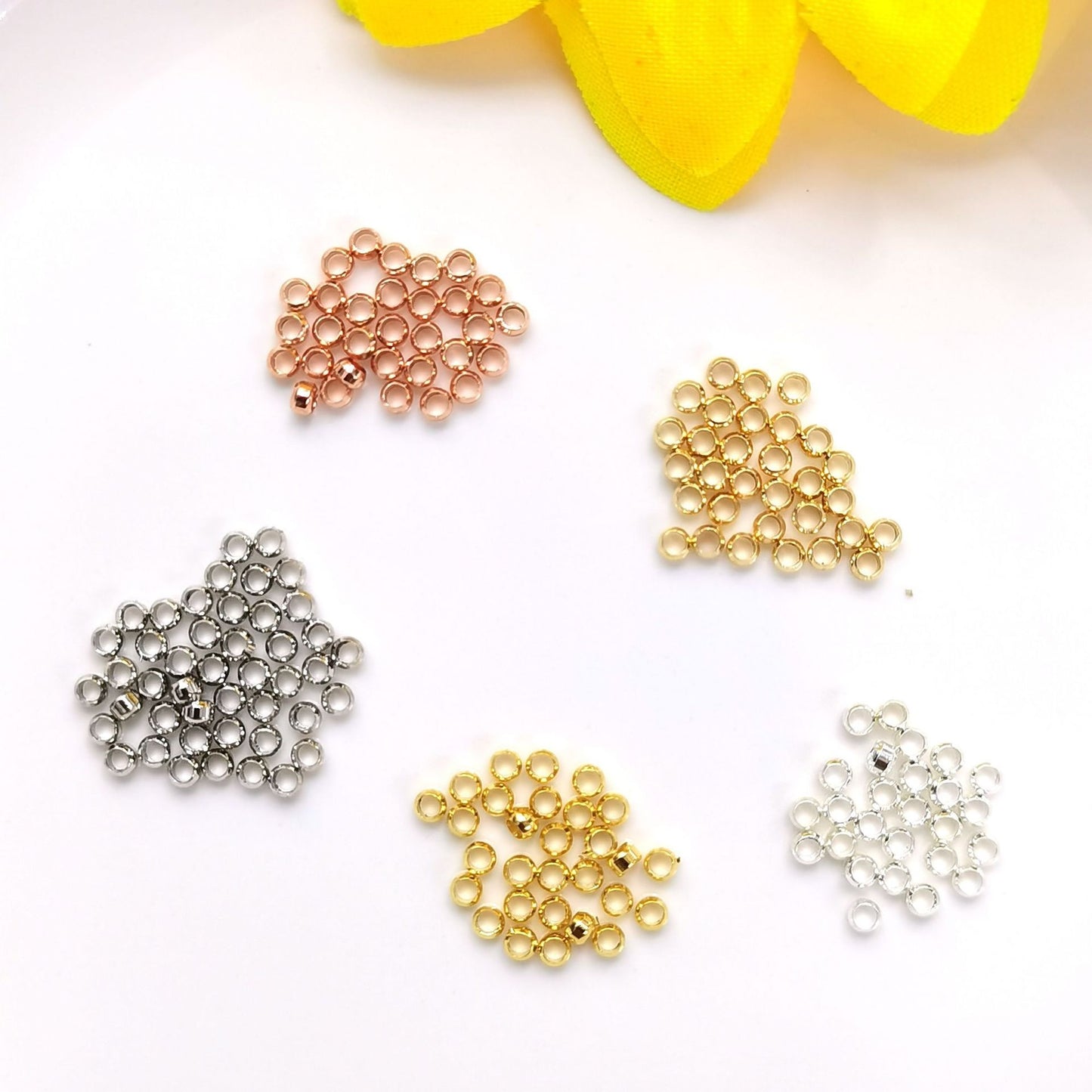 100 PCS Copper Solid Color Beads for DIY Jewelry Making and 14k Gold Plated Crimp Bead Ends