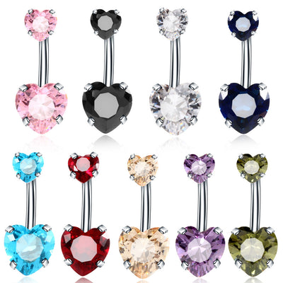 Geometric Heart Stainless Steel Zircon Belly Ring Piercing Jewelry