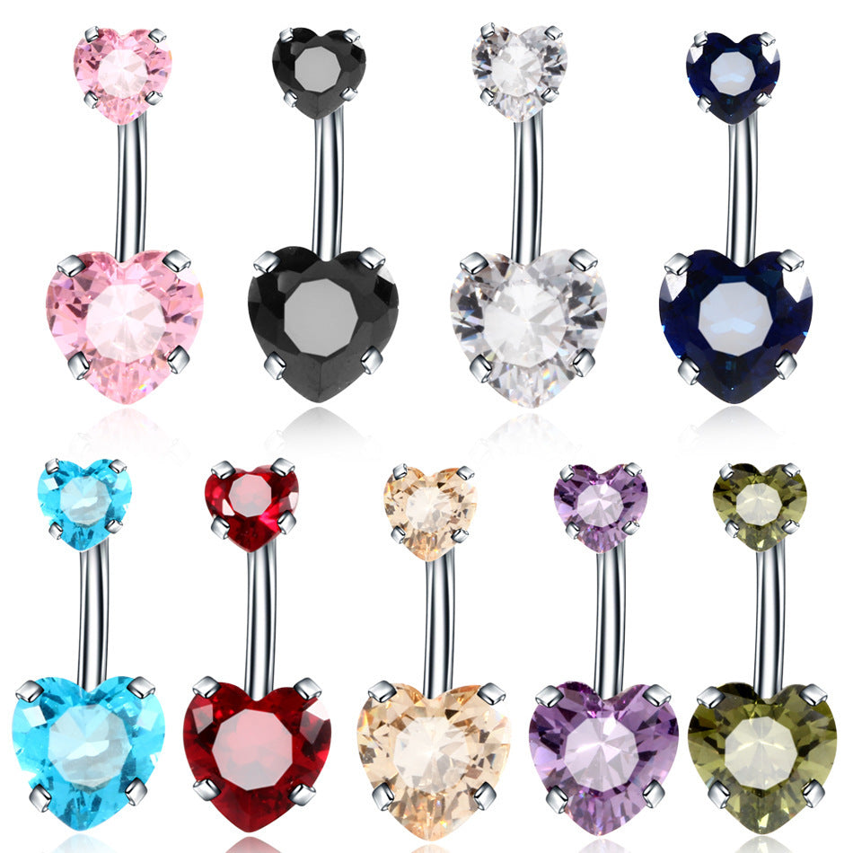 Fashion Geometric Heart Shape Stainless Steel Inlaid Zircon Zircon Belly Ring 1 Piece