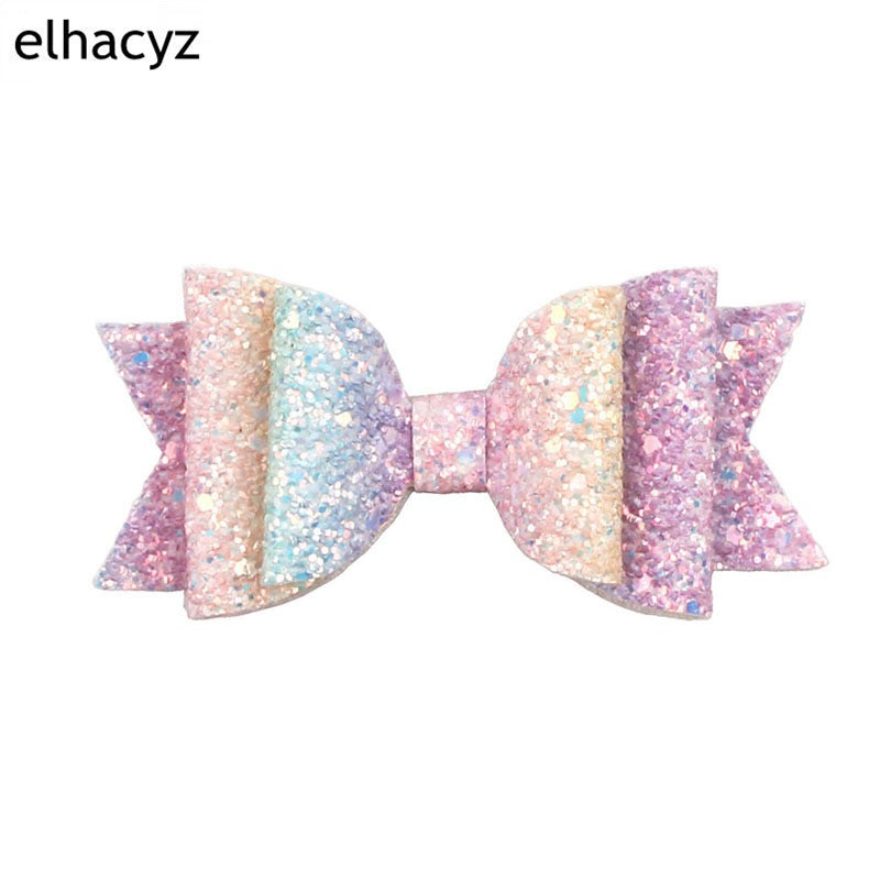 Korean Multi-Layer Leather Bow Hair Clip - Candy Color Cartoon Children's Accessory