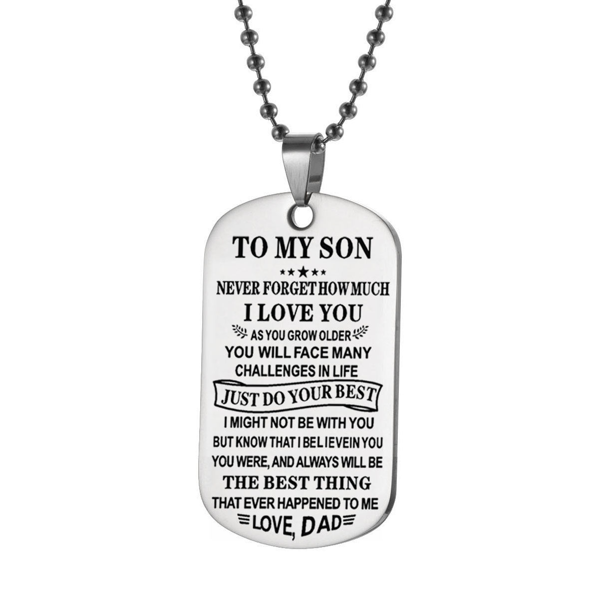 Fashion Stainless Steel Letter Pendant Necklace for Son - Personalized Dog Tag Gift