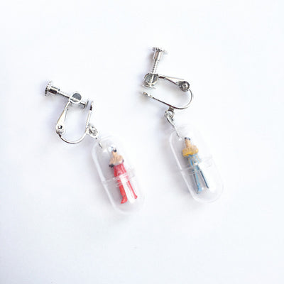 Creative Handmade Capsule Cartoon Translucent Ear Clip Earrings