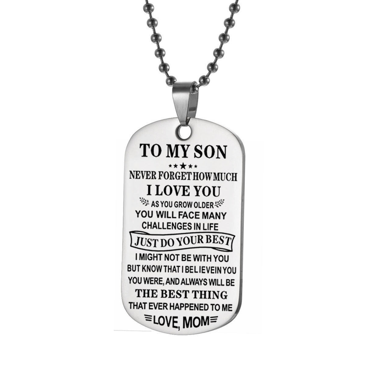 Fashion Stainless Steel Letter Pendant Necklace for Son - Personalized Dog Tag Gift