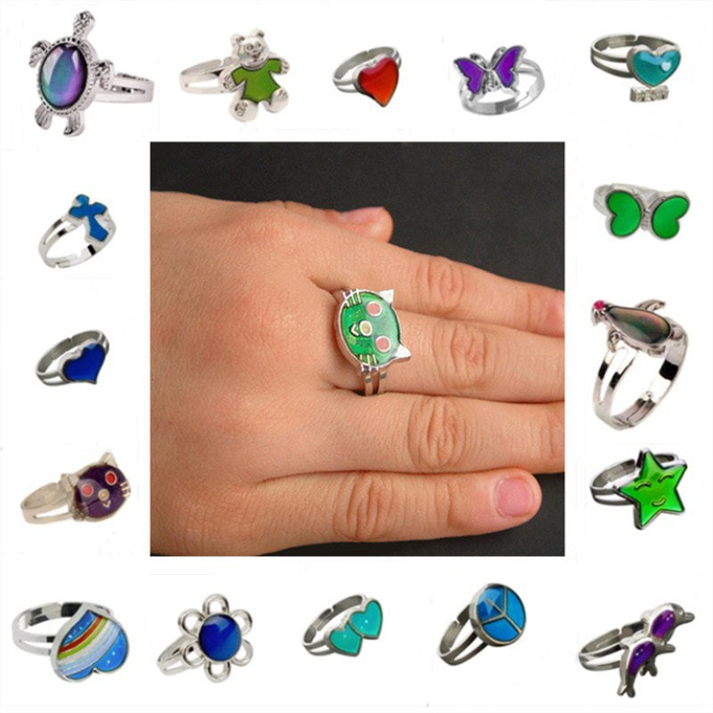 Exaggerated Four Leaf Clover Butterfly Zircon Adjustable Mood Ring