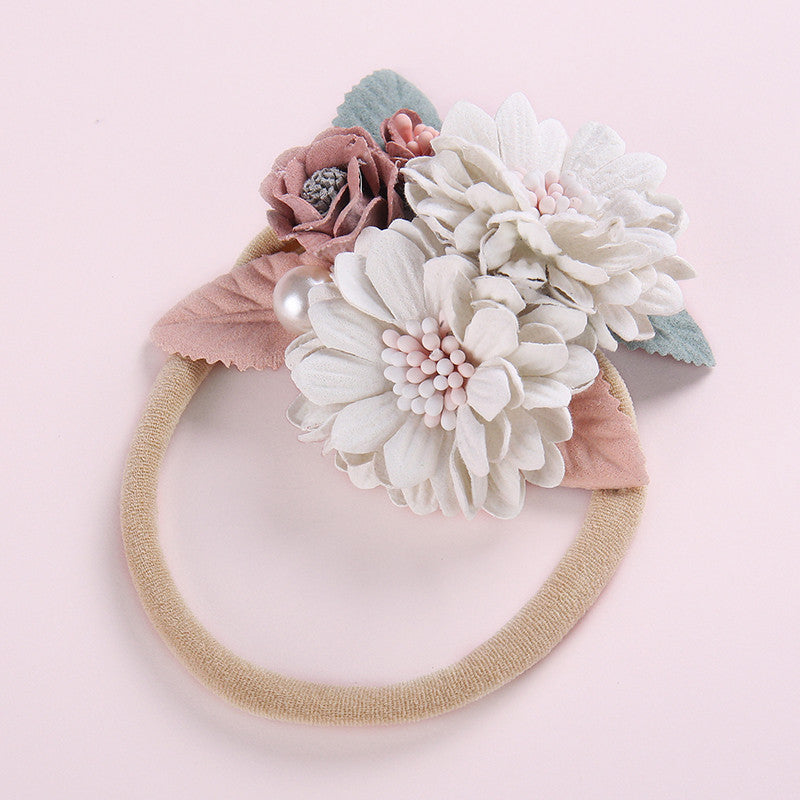 Children's Handmade Pearl Flower Nylon Headband