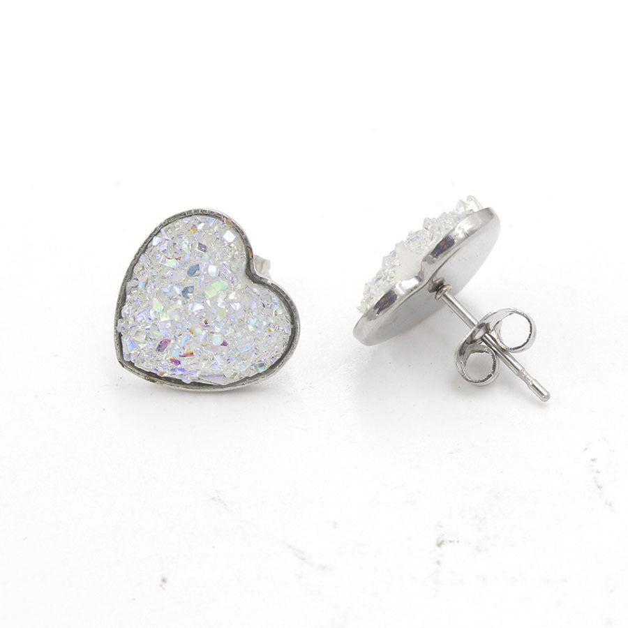 Simple Heart & Star Stainless Steel Crystal Earrings Set