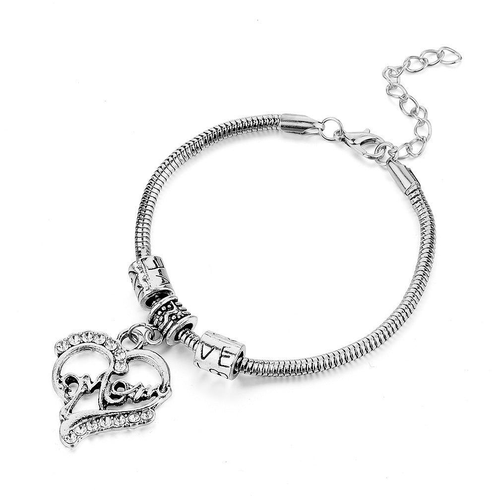 Fashion Rhinestone Heart-Shaped Mom Bracelet