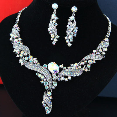 Fashion Sparkle Diamond Bridal Necklace and Bowknot Earrings Set