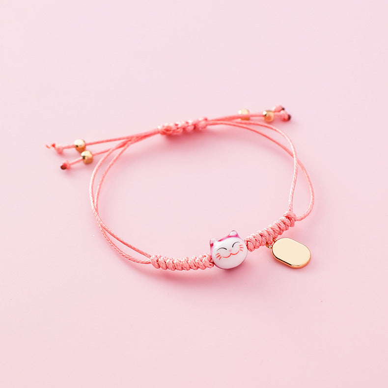 Alloy Korea Animal Bracelet  (Weaving Trumpet Cat Pink)  Fashion Jewelry NHMS2237-Weaving-trumpet-cat-pink