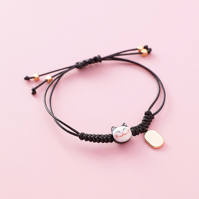 Alloy Ceramic Cat Tassel Bracelet - Pink Handcrafted Jewelry for Women