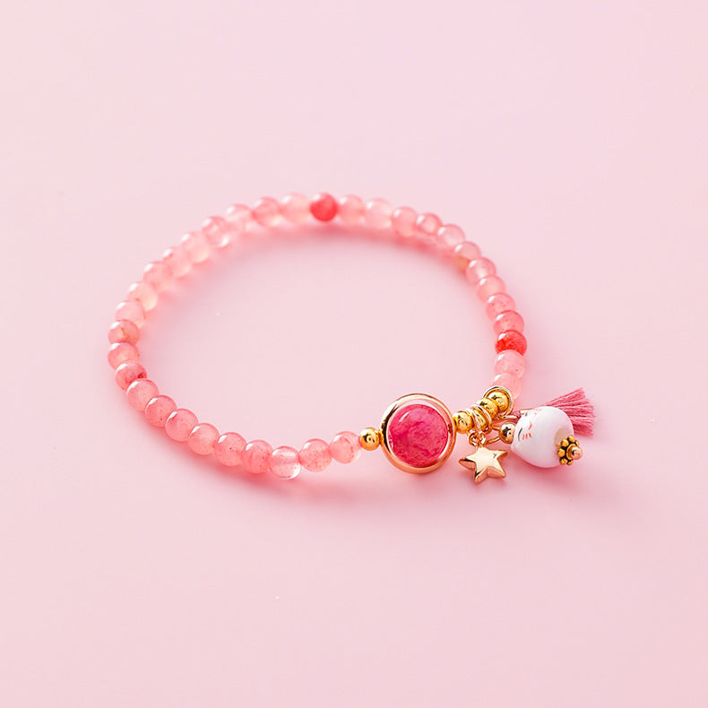 Alloy Ceramic Cat Tassel Bracelet - Pink Handcrafted Jewelry for Women