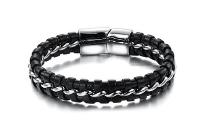 Hip-Hop Geometric Stainless Steel and Braided Leather Men's Bracelet