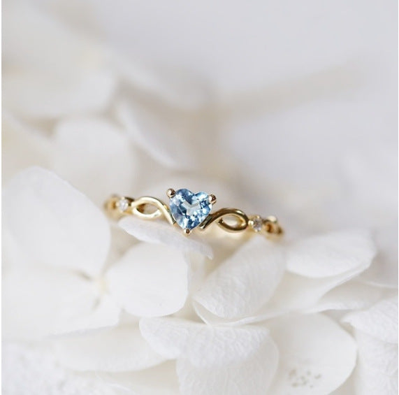 Fashion Heart-Shaped Zircon and Blue Topaz Copper Ring Jewelry