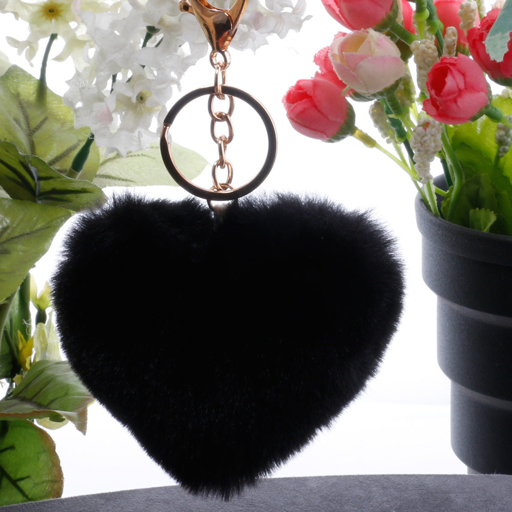 Heart-Shaped Faux Fur Pom Pom Keychain Accessory