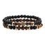 Copper Geometric Tiger Eye Bracelet with Zircon Bead Double Layer