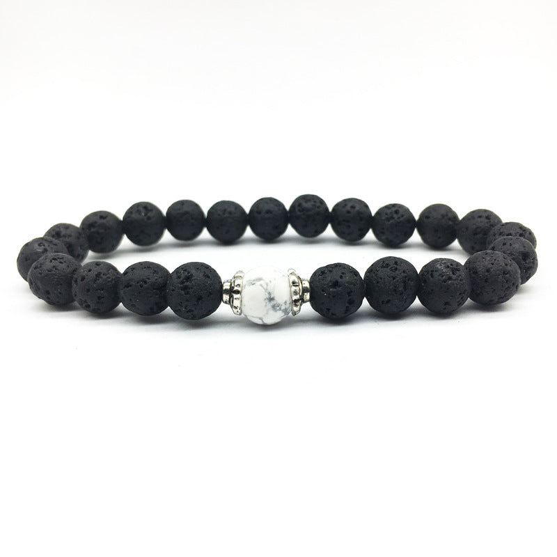 Fashion Round Crystal & Volcanic Rock Beaded Unisex Bracelet Set