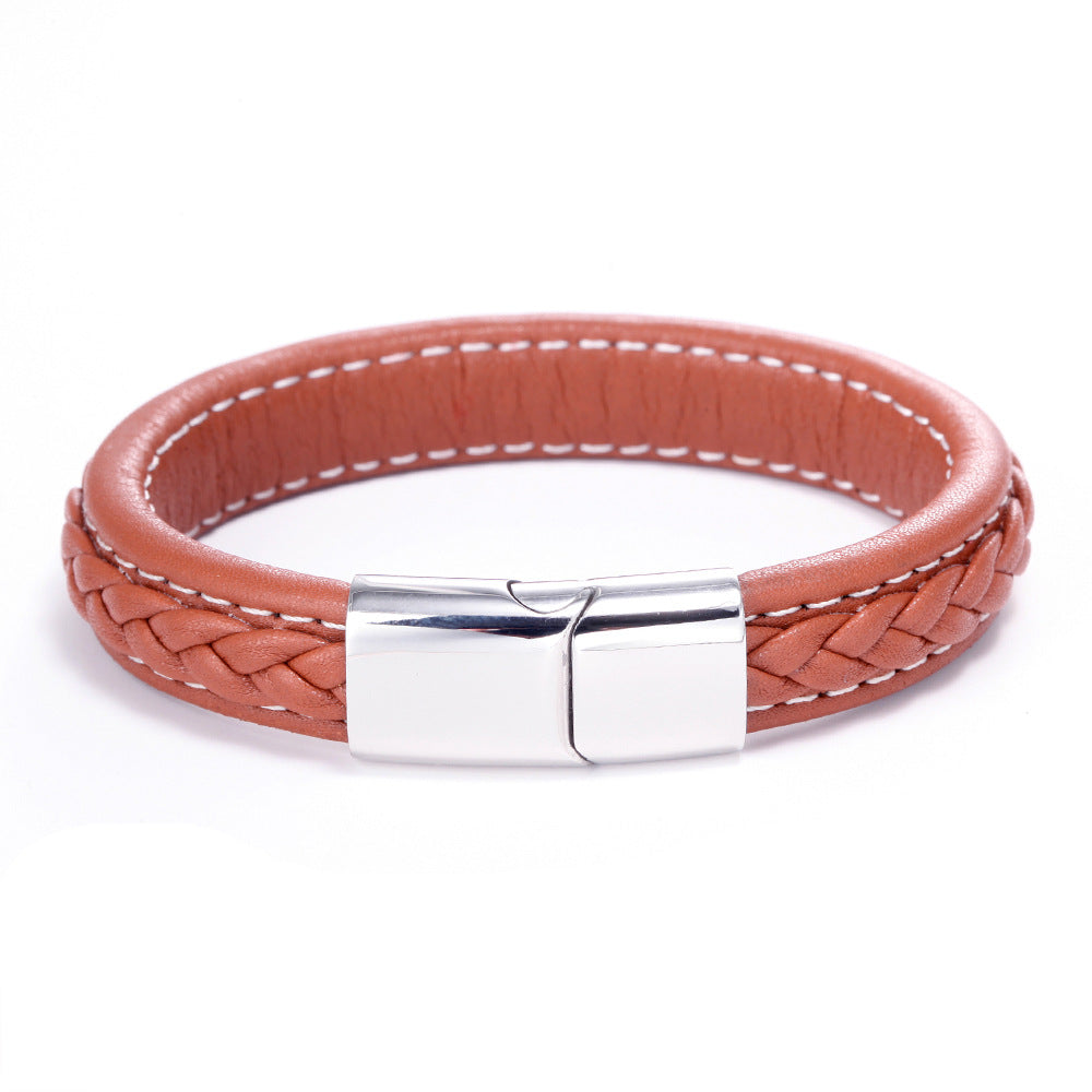 Geometric Titanium Steel Braided Leather Men's Bracelet