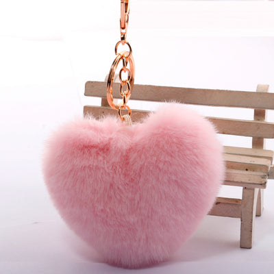 Heart-Shaped Faux Fur Pom Pom Keychain Accessory